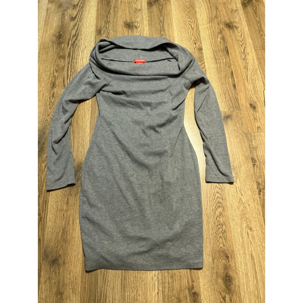 Castro Dress Women Size 0/XS Gray Mini Dress Long Sleeve Cowl Neck Ribbed